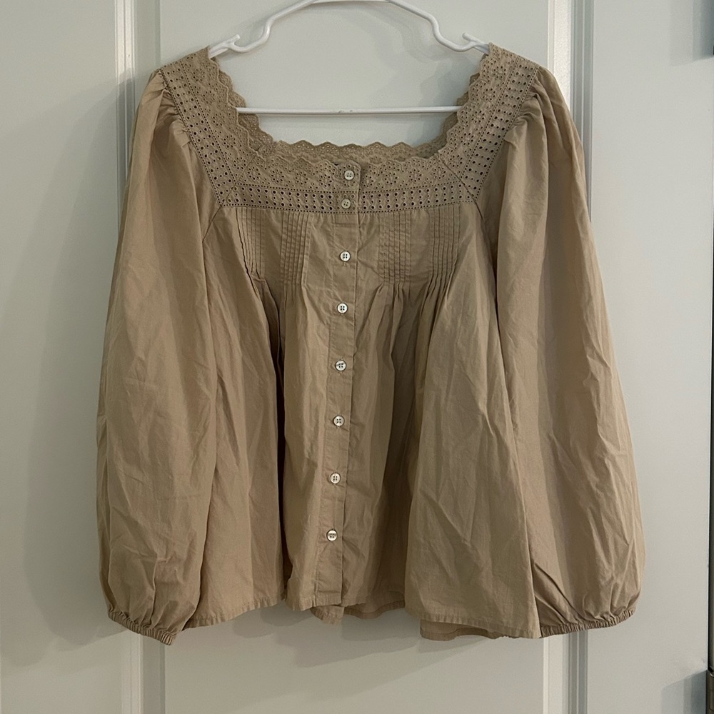 GAP Tan Eyelet Detail Blouse, 100% Cotton